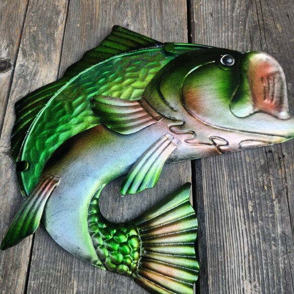 11.25" Largemouth Bass Metal Art Wall Sculpture in Metal and Glass - Picture 4 of 5